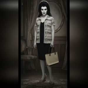 Vintage 70s Abstract Print Open Front Blouse M